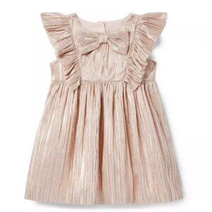 Janie and Jack Metallic Plisse Bow Dress Rose Gold 12-18 Months Birthday Holiday